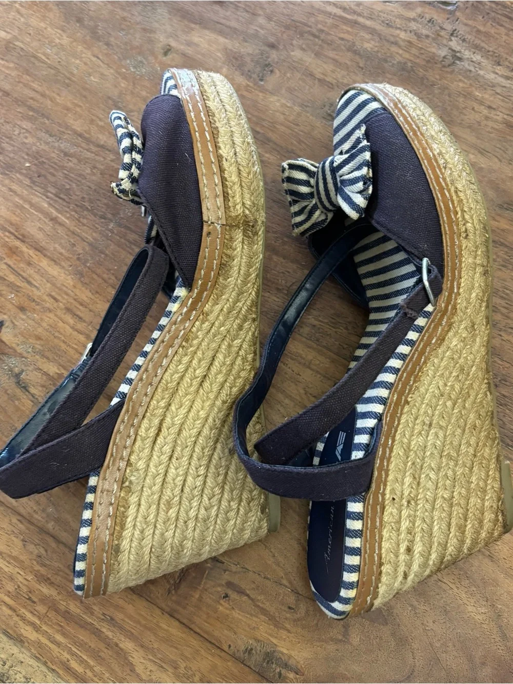 American Eagle Outfitters Navy and Cream Striped Espadrille Wedges - Picture 4 of 7